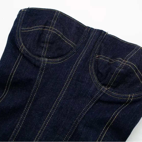 New, Denim Tube Top stretch Dress Summer Backless Sexy Midi Dress - Picture 8 of 15